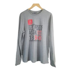 US Polo Assn Mens Gray Long Sleeve Graphic Shirt Size Medium